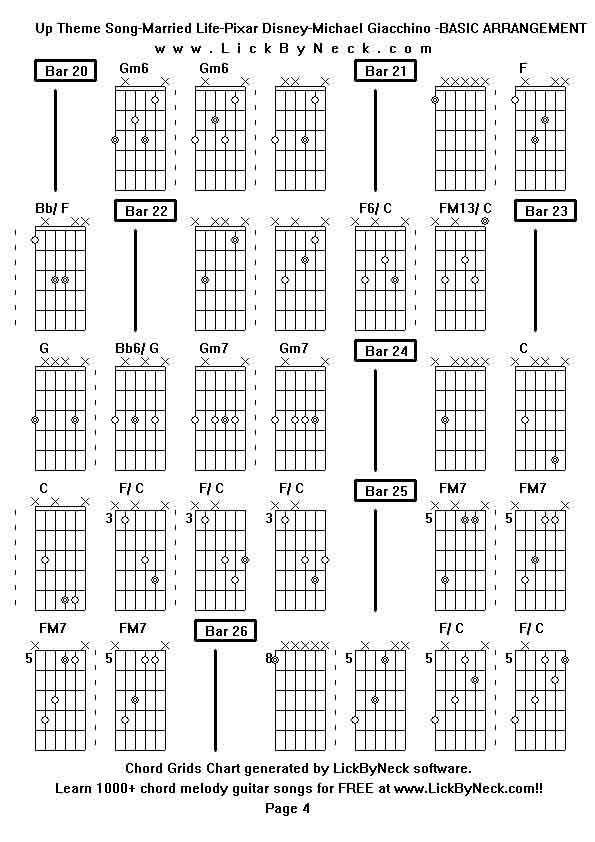 Chord Grids Chart of chord melody fingerstyle guitar song-Up Theme Song-Married Life-Pixar Disney-Michael Giacchino -BASIC ARRANGEMENT,generated by LickByNeck software.